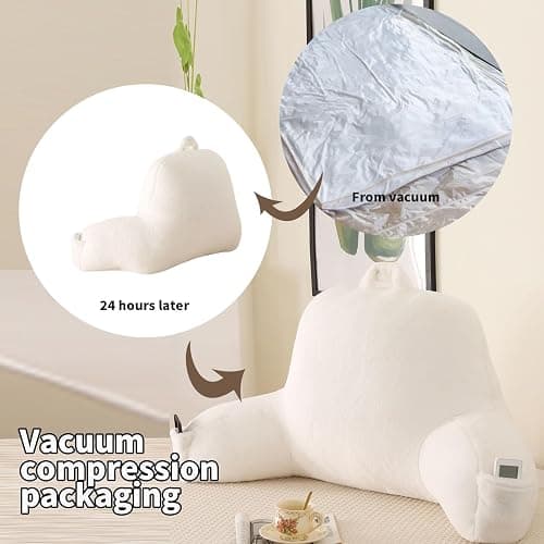 PAJEO Soft Reading Pillow for Bed with Arms,Middle,White,Faux Fur | 17" Backrest for Gaming & Lounging,Oeko-TEX Certified Plush Back Pillow for Teens Room thumbnail 4