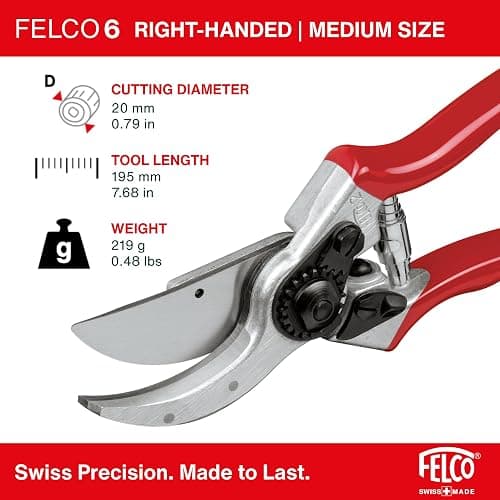 Felco F6 Pruning Shears – 7.7" Swiss-Made Garden Clippers for Medium Hands | Hand Pruners for Gardening | Garden Tool Cutter with Precision Bypass Blade, Forged Aluminum Handles, Replaceable Parts thumbnail 6