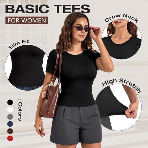 Walifrey Womens Short Sleeve Tops 2 Pack, Slim Fit T-Shirt Casual Basic Summer Top for Women 2026 Fashion Clothes thumbnail 6
