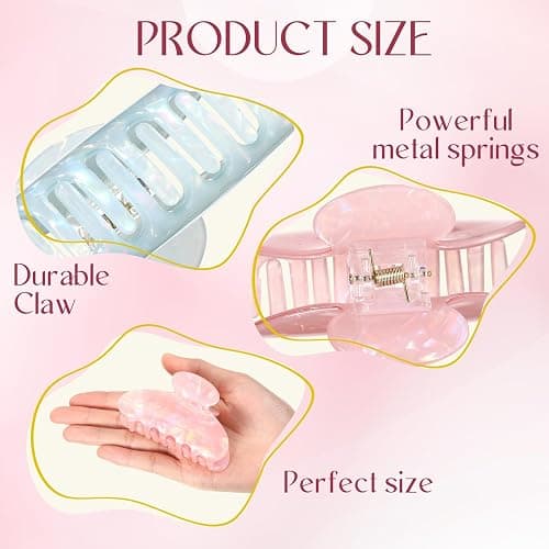 Yuxung 16 Pcs Large Acrylic Hair Claw Clips Bulk for Women Christmas Birthday Gift Fashion French Style Cute Hair Accessories Non-slip Hold Claw Clip for Thick Thin (3.19 Inch,Mermaid Princess Color) thumbnail 3