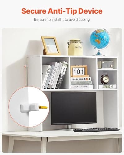 VEVOR Desktop Bookshelf, Storage Organizer with 5 Shelves for Computer Desk, Wooden Shelf Desk Hutch with Anti-Slip Feet Pads, Desk Top Display Rack for Office, Home & Dorm, White thumbnail 7