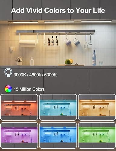 Diomart RGB Under Cabinet Lights with Remote, Dimmable Plug-in/Hardwired LED Light Bar for Kitchen Counter, 12 Inch, 3 Pack | Multi-Color Modes for Desk, Closet thumbnail 2