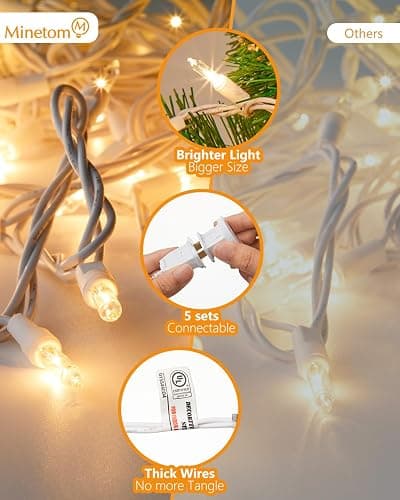 Minetom Clear Christmas Lights Set 100 Count 20 Feet Incandescent Bulb Mini String Lights for Indoor Christmas Tree Garland Birthday Wedding Party Festival Decoration, White Wire thumbnail 7