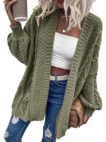 Dyexces Womens Oversized Cardigan Sweaters Open Front Cable Knit Lantern Long Sleeve Chunky Outwear Coats thumbnail 5
