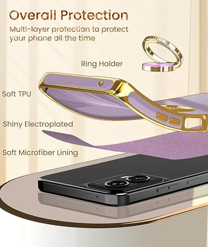 Dretal for Motorola G 5G 2024 Case, Moto G 5G 2024 Case,2X Screen Protector, 360° Rotatable Ring Holder Magnetic Kickstand,Plated Gold Edge Slim Soft TPU Protective Cover (Purple) thumbnail 5