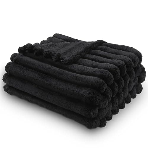 NEWCOSPLAY Fleece Ribbed Cozy Throw Blanket for Couch, Black, 50"x60" | Premium Silky Flannel Blanket, Soft Lightweight Fluffy Throw Blanket for Bed Sofa Decor, Gift for All Season Use thumbnail 2