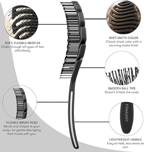 FRAMAR Flex Detangling Wet Hair Brush for Women, Blow Drying Brush, Black | Vented Flex Brush for Curly Hair, Detangles Wet Hair and Speeds Blow Drying with Less Breakage, Brosse a Cheveux thumbnail 4