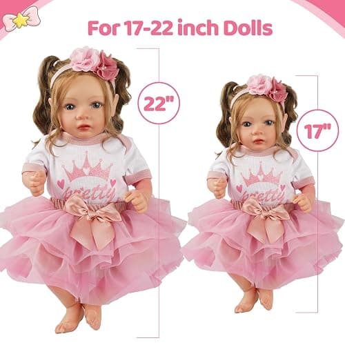BABESIDE 3 Pcs Reborn Baby Doll Clothes Set for 17-22 Inch Babydolls, Cute Baby Doll Accessories Set with Skirt Headband for Realistic Babydolls Girl, Pink thumbnail 2