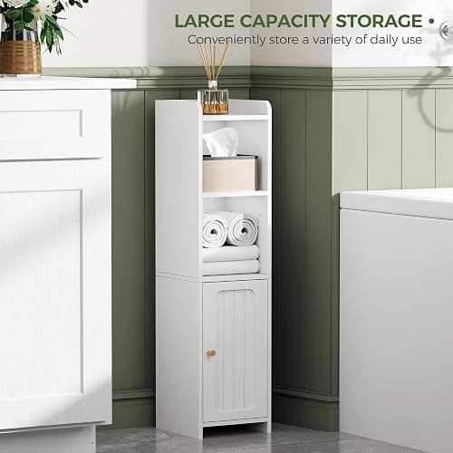 BEWISHOME Small Bathroom Cabinet, Narrow Storage Cabinet with Anti-Tip & Adjustable Shelves,Bathroom Organizers and Storage Cabinets for Small Spaces, 7.9 x 7.9 x 31.5 Inches，White YYG06W thumbnail 9