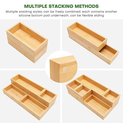Bamboo Drawer Organizer Set, 9 PCS Multi-Use Individual Wood Storage Organizers, Junk Drawer Divider and Storage Trays Containers for Kitchen, Bathroom, Office Desk, Makeup, Jewelry, Utensils thumbnail 5