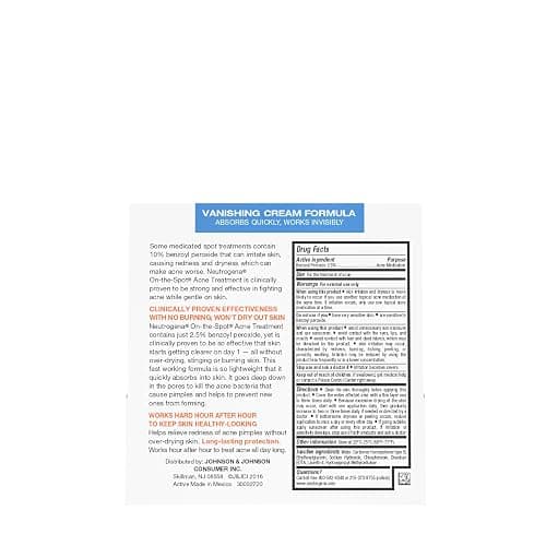 Neutrogena On-The-Spot Acne Spot Treatment Cream with 2.5% Benzoyl Peroxide, Gentle Face Blemish Medicine for Acne-Prone Skin, Vanishing Formula, Clinically Proven Day-1 Results, 0.75-Ounce Tube - 0.75 Ounce thumbnail 8