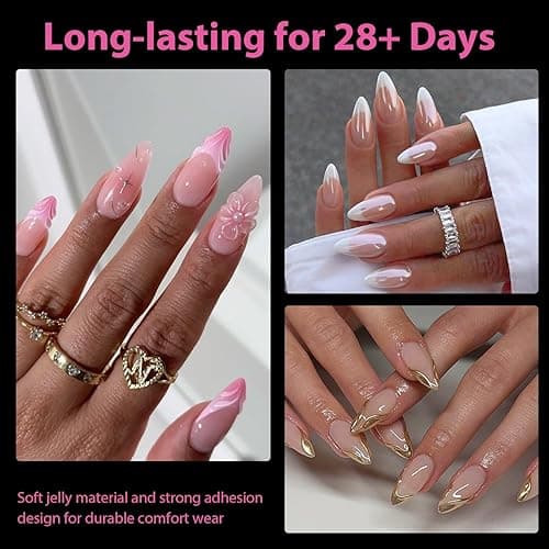 UNA GELLA Almond Gel Nail Tips, 504PCS Pre Etched Clear Fake Nails Tips Medium Almond Shape - 12 Sizes Full Cover Soft Acrylic Press On Nail Extensions No C Curve Gift for Diy at Home thumbnail 10