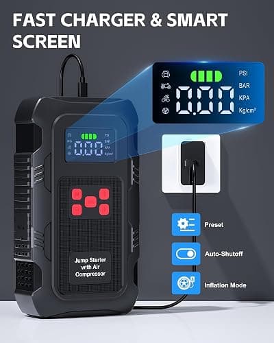 HPBS 5000A Jump Starter with Air Compressor, Portable Car Battery Jump Starter with 150 PSI Tire Inflator for Up to 10.0L Gas and 8.0L Diesel Engines, 12V Jump Box Battery Charger Booster(Red) thumbnail 6