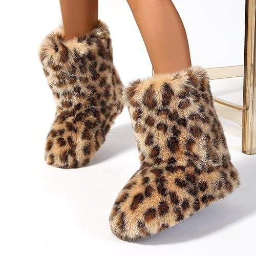 Eosxrp Furry Faux Fur Boots Women's Winter Shoes Woman Fluffy Warm Snow Boots Mid-Calf Comfortable Outdoor Flat thumbnail 6