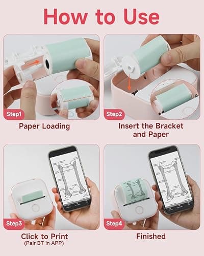 Memoking Mini Sticker Printer - T02 Mini Thermal Printer Wireless Inkless Label Maker Portable Sticker Maker for Student Birthday Gift, Compatible with iOS & Android, Pink thumbnail 6