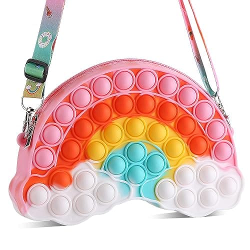 GOHEYI Pop Shoulder Purse Fidget Toys Bag for Girls and Women, Rainbow Clouds Pop Shoulder Bag, Sensory Silicone Fidget Backpack Toy for ADHD Anxiety Stress Relief - Image 1