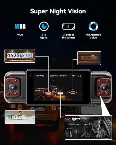 IIWEY N5 4 Channel Dash Cam 360° View, 1080P Front and Rear Inside, Left Right Dash Camera for Cars, 8 IR Lamps Night Vision, 5G WiFi & APP Control, G-Sensor, Parking Mode, with a Free 128GB SD Card thumbnail 4