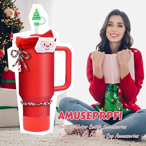 AMUSEPROFI Christmas Stanley Cup Accessories Set: Includes Straw Topper, 40oz & 30oz Red Boots, Charm, Tumbler & All Stanley Cup Accessories for Ultimate Functionality & Style thumbnail 5