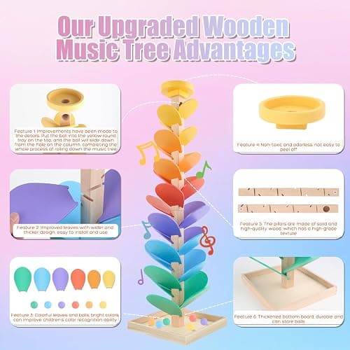 Wooden Marble Run Music Tree Montessori Toys for Kids 3+ Years Old Marble Ball Run Learning Game Wood Color Sorting Toys for 4-8 Boys and Girls Birthday thumbnail 4