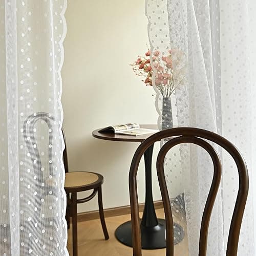 1PC 135 * 230cm One-Size Sheer Polka Dot Curtains with Scalloped Edge, White, Rod Pocket Window Curtain Panels Small Polka Dot Star Sheer Curtains with Rod Pocket thumbnail 8