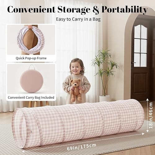 Suncuber Tunnel Toys for Toddlers: Pop Up Kids Play Tunnel with Carry Bag - Collapsible Peachskin Fabric Tunnel for Baby Indoor & Outdoor - Sensory Activity Gift for Boys Girls Pet Puppy Dog thumbnail 2