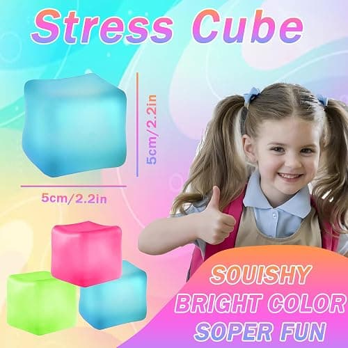 3Pcs Stress Cube Squishy Toys, Slow Rising Ice Cube Stress Balls, Sensory Fidget Toys for Anxiety Relief, Sensory Ice Cube Gel Filled Squishy Ball Toys for ADD/ADHD Kids Adults(Blue, Green, Pink) thumbnail 3