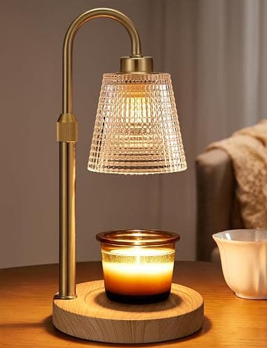 Wood Color& Clear Candle Warmer Lamp with Timer, Dimmable Candle Warmer for Jar Candles, Height Adjustable Wax Melts Warmer, Birthday Gifts for Women Mom, House Warming Gifts New Home Decor - Image 1