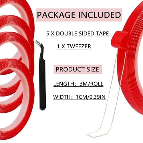 GUXACU 5 Rolls Double Sided Tape Nail Tape for Press On Nails Double Sided Nail Tape for Nail Packaging Fake Nail Storage Nail Display Nail Art Nail Salon Press On Nail Supplies with Tweezer thumbnail 2