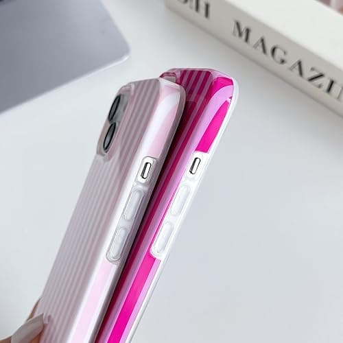 Yeddabox for iPhone 14 Case Cute Striped Phone Case Soft TPU Slim Shockproof Phone Cover for Women Girls, Pink thumbnail 5
