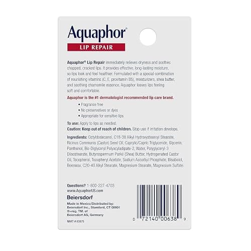 Aquaphor Lip Repair Ointment - Long-lasting Moisture to Soothe Dry Chapped Lips - .35 fl. oz. Tube thumbnail 2