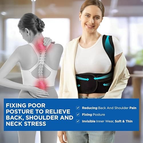 Vicorrect Posture Corrector for Women and Men: Back Brace Support - Shoulders Straightener Relieve Upper Back Pain (Black, Large) thumbnail 7