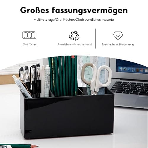 SJDOFU Kosmetik Organizer, Schminkpinsel Behälter, Kosmetik Pinselhalter mit 3 Fächer, Acryl Schminkpinsel Behälter Kosmetikpinsel für Pinsel Eyeliner Lippenstift Bürsten(Schwarz) thumbnail 5