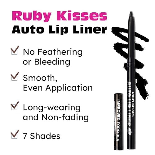 Ruby Kisses Auto Lip Liner Pencil (Black 3 Pack), Long Lasting & Non-Fading, Smooth Application, Non-Feathering with Rich Pigmented Color, No Sharpener Needed, Ideal for Full Lips Look thumbnail 5