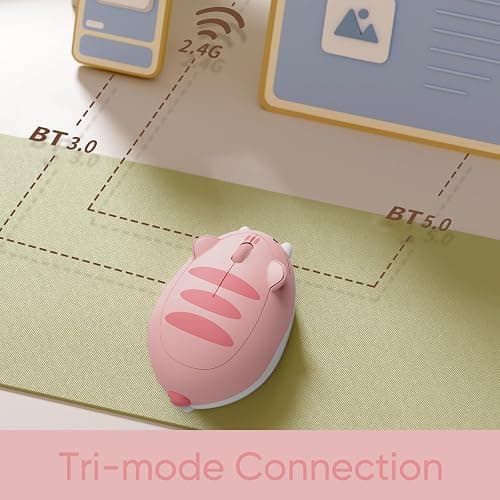 Akko Cat Theme Wireless Gaming Mouse Pink, Tri-Mode Mouse BT3.0/BT5.0/2.4G, Cute Optical Cordless Cartoon Mice for Computer/Laptop/Desktop/PC, Compatible with Mac/Win (Pink Angie) thumbnail 3