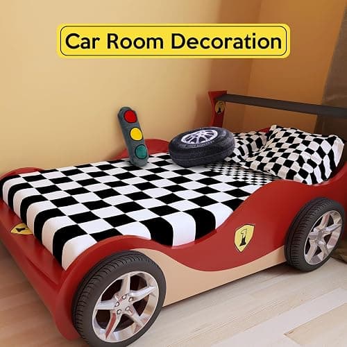 2 Pcs Race Car Room Decor Racing Plush Throw Pillow Set Gift Operation Christmas 15.7 Inch Soft 3D Simulation Wheel Pillow Funny Tire Cone Traffic Light and Stop for Bedroom Decorations(Traffic Light) thumbnail 3