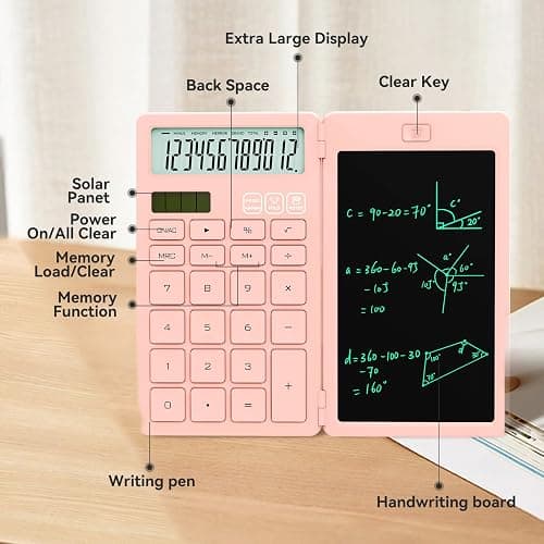 Desk Calculators with Erasable LCD Notepad ROATEE Basic Calculators Pink Cute School Supplies for Girls Middle School Stuff Cute Pocket Office Supplies Home Essential Solar & Battery Energy Big Button thumbnail 3