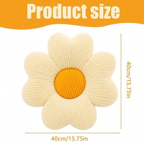 QFWFG Flower Floor Cushion, Soft Plush Daisy Throw Pillow, Aesthetic Cute Floor Pillow Decorative Scatter Seat Cushion for Sofa Bed Bedroom Home Decor, White 15.7 Inch thumbnail 3