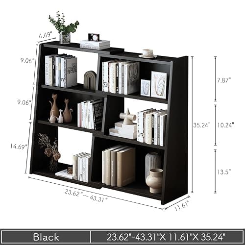 IOTXY Wooden Extendable Shelf Bookcase - 3-Tier Ladder Low Short Bookshelf for Small Space or Corner, Black, S thumbnail 2