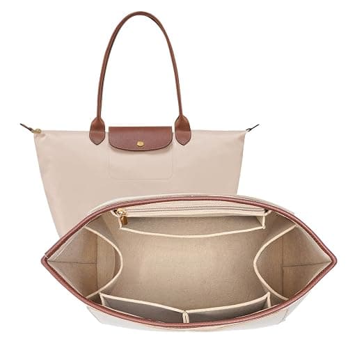 DOIAPUOS Felt Purse Organizer Insert for Longchamp Le Pliage L Bag Handbag Leather edge Longchamp Organizer Insert (Beige, Large) - Image 1