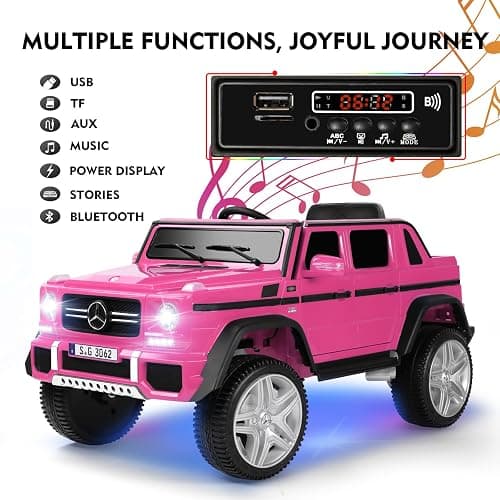 JOYLDIAS Ride On Cars, Licensed Mercedes-Benz Maybach G650S, 12V7AH Battery Powered Toy Electric Car for Kids W/LED Underglow Lights,Remote Control, 2 Motors, 3 Speeds, Music, Bluetooth,Horn,Pink thumbnail 5