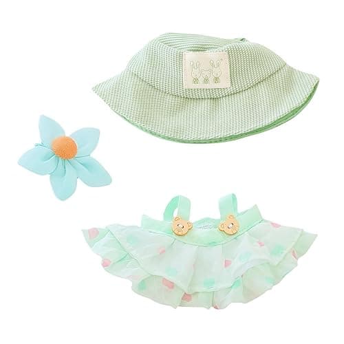 17cm Doll Clothes Set (No Doll), 3 Pieces Dress Outfit Set for 6.7inch Doll Suit, Fashion Chic Hat & Clothes Accessories for 1st/2nd/3rd Gen Doll Play & Display Light Green - Image 1