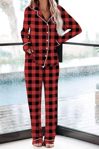 Aamikast Women's Pajama Sets Long Sleeve Button Down Sleepwear Nightwear Soft Pjs Lounge Sets thumbnail 3