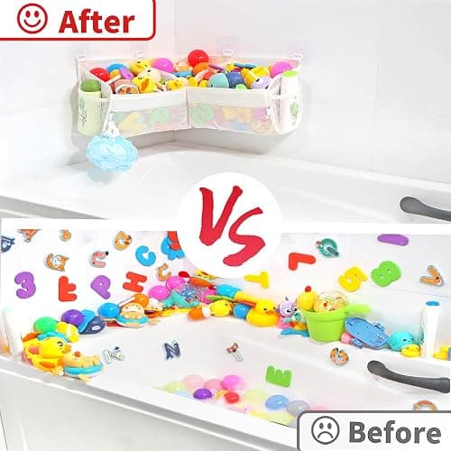 KPH bath toy storage， Say goodbye to the chaos of bath toys -3 compartments for bath toy holders keep your bathtub tidy, and bath toy organizers keep children's bath toys organized! thumbnail 4