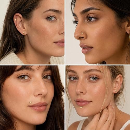 VerveVanguard 2 Star Styles & 3 Post Lengths, 14K Gold Filled Flat Back Piercing Set, 4-Point & 8-Point CZ Studs, 18G 6mm 7mm 8mm Jewelry for Ear Nose Lip with Gripper Tool & Insertion Pin thumbnail 7