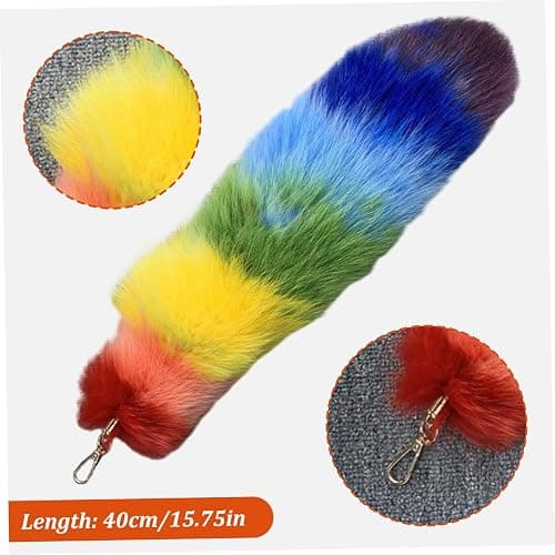 Ferricult Therian Tail with Clasp, 15.8 Inch Long Plush Rainbow Hanging Fluffy Fox Tail Keychain for Handbag Backpack, Therian Cosplay Fashion Accessories Pendant, Xmas Decorations thumbnail 2