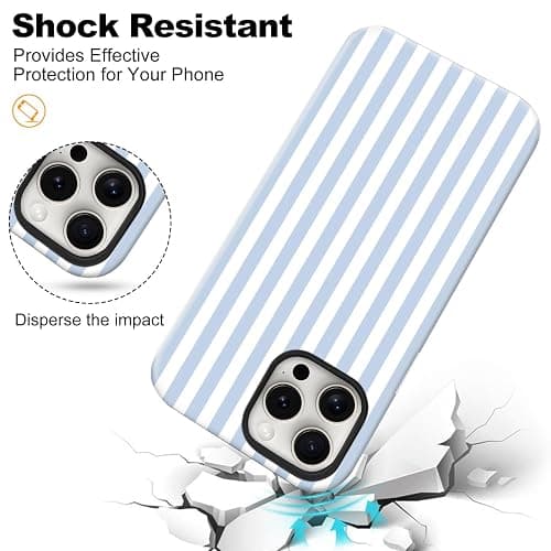 flewfun Magnetic for iPhone 15 Case Cute Stripes Phone Case, Shockproof Slim TPU and Hard PC Protective Phone Cover Compatible with MagSafe Designed for Women Girls, Blue and White thumbnail 6