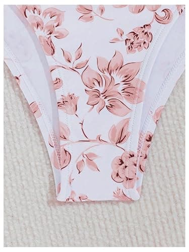 SHENHE Women's 3 Piece Polka Dots Floral Bikini Set with Wrap Coverup Halter Triangle Swimsuits thumbnail 4
