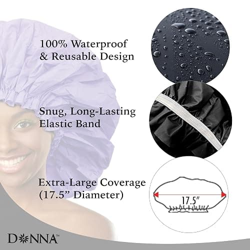 Donna Super Jumbo Shower Cap Waterproof Material 1pc for Women or Men Shower Cap for Roller Sets, Afros, Twist, Silk Wraps and More Reusable, 1PC WHITE COLOR thumbnail 2