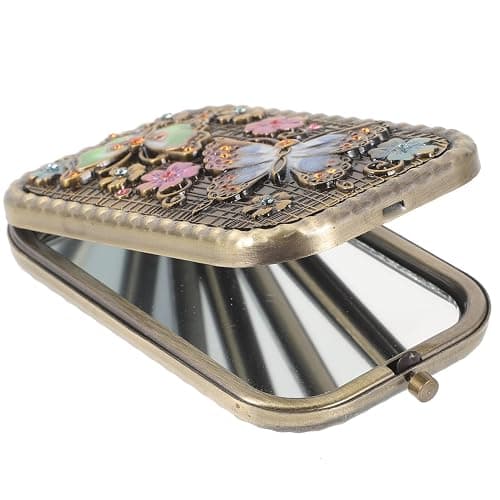 1pc Vintage Double-Sided Foldable Makeup Mirror Compact Portable Travel Cosmetic Mirror for Women High-Definition Present thumbnail 6
