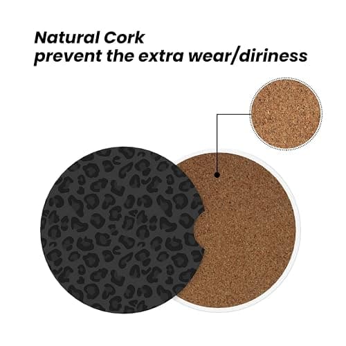 GACCAP Car Coasters for Cup Holders, 2 Pack Absorbent Ceramics Anti Slip Universal 2.56 Inch Car Cup Coaster for Women Men, Car Interior Accessories - Black Leopard Cheetah Print thumbnail 6